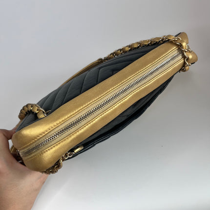 Sold Chanel Chevron Black and Gold Shoulder Bag