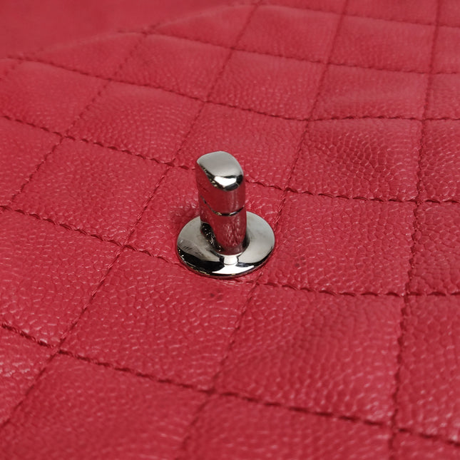 Chanel Classic Flap Maxi Red Caviar Leather Silver-tone Hardware Giant CC Logo