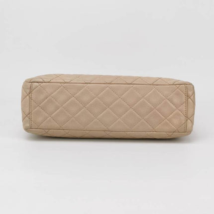 Chanel Classic Flap Maxi Beige Lambskin Leather Giant Siver-tone CC Logo