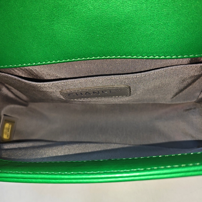 Chanel Le Boy Small Green Calfskin Leather Bag Antiqued Silver Hardware 2014-2015