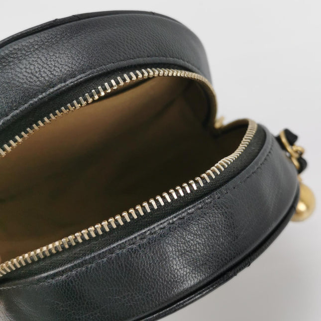 Chanel Round Black Lambskin Leather Crossbody Bag with Matelasse Chain and Pearls