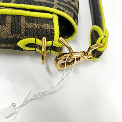 FENDI Baguette Zucca Monogram Canvas with Lime Neon Trimming Medium