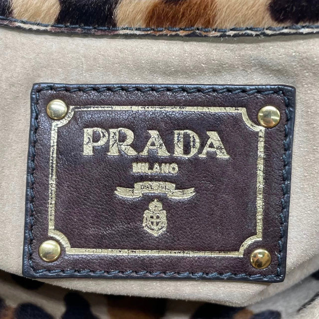 Prada Cheetah Print Large Brown Pony-style Calfskin Tote with Strap