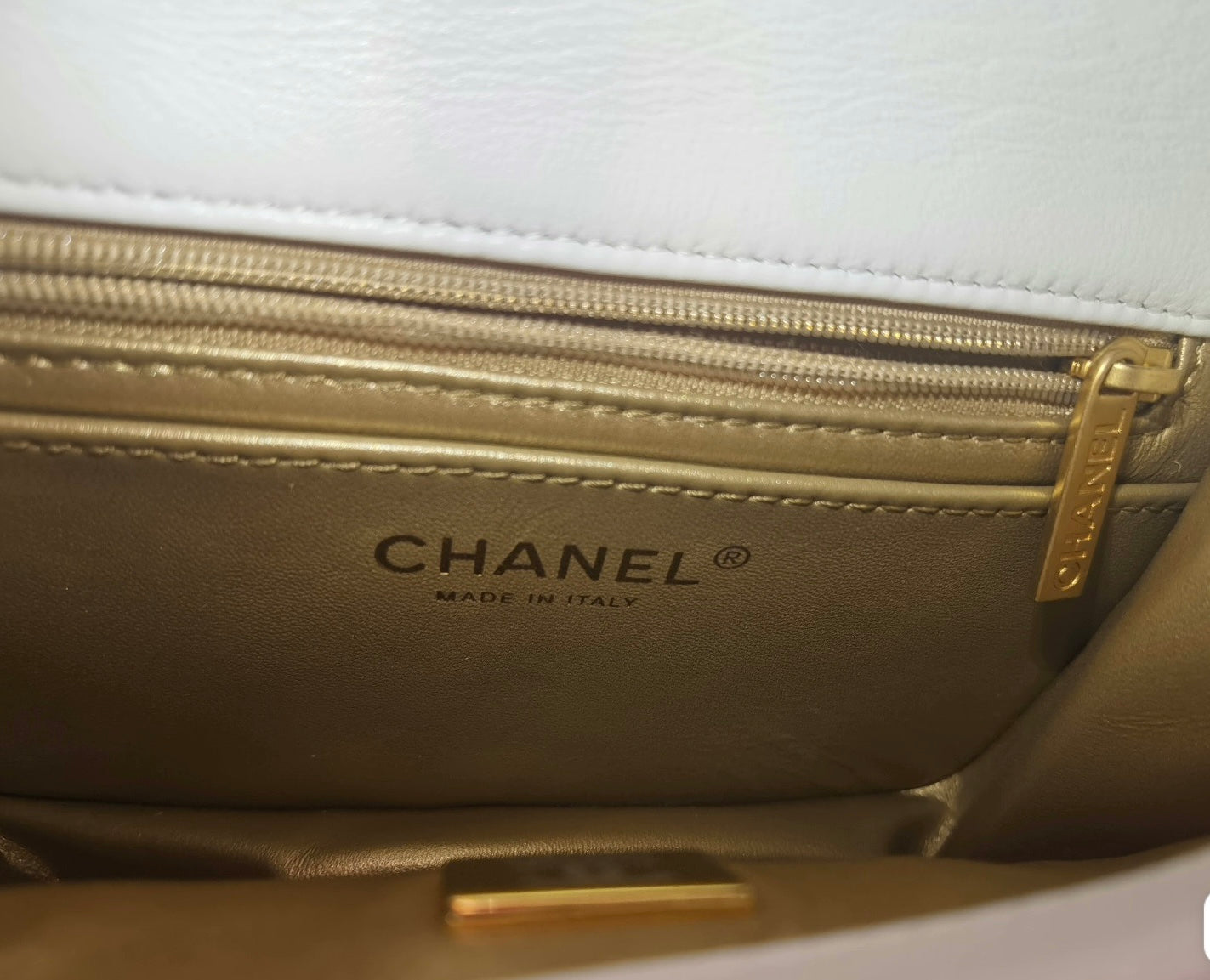 Chanel Classic Flap Rectangular Mini White Lambskin Pearl Crush Adjustable Gold Ball Chain