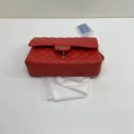 Chanel Classic Flap Medium Red Lambskin Leather with Gold Hardware