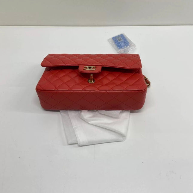 Chanel Classic Flap Medium Red Lambskin Leather with Gold Hardware