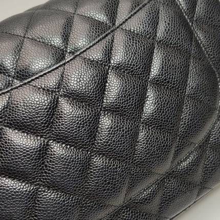 Chanel Classic Flap Jumbo Black Caviar Leather Double Flap Silver Hardware