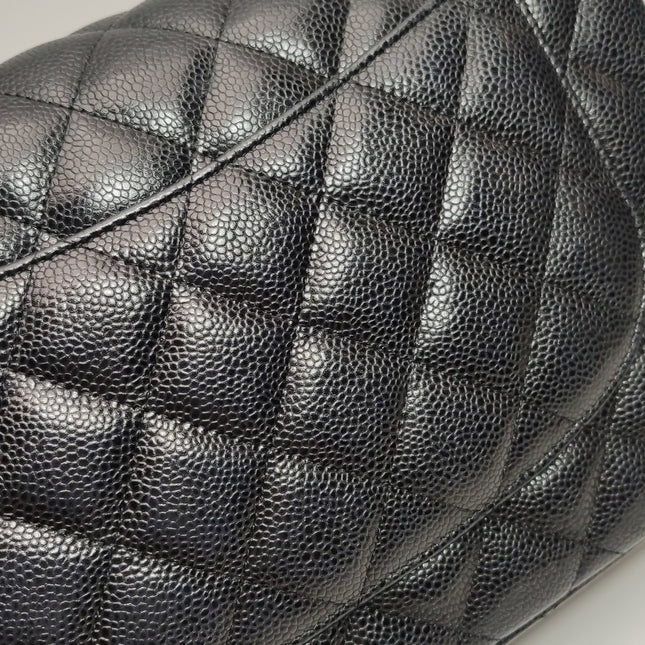 Chanel Classic Flap Jumbo Black Caviar Leather Double Flap Silver Hardware
