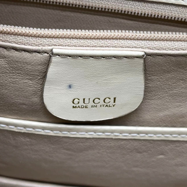 Gucci Bamboo 1947 Vintage Small White Box Leather Top Handle and Leather Strap Bag