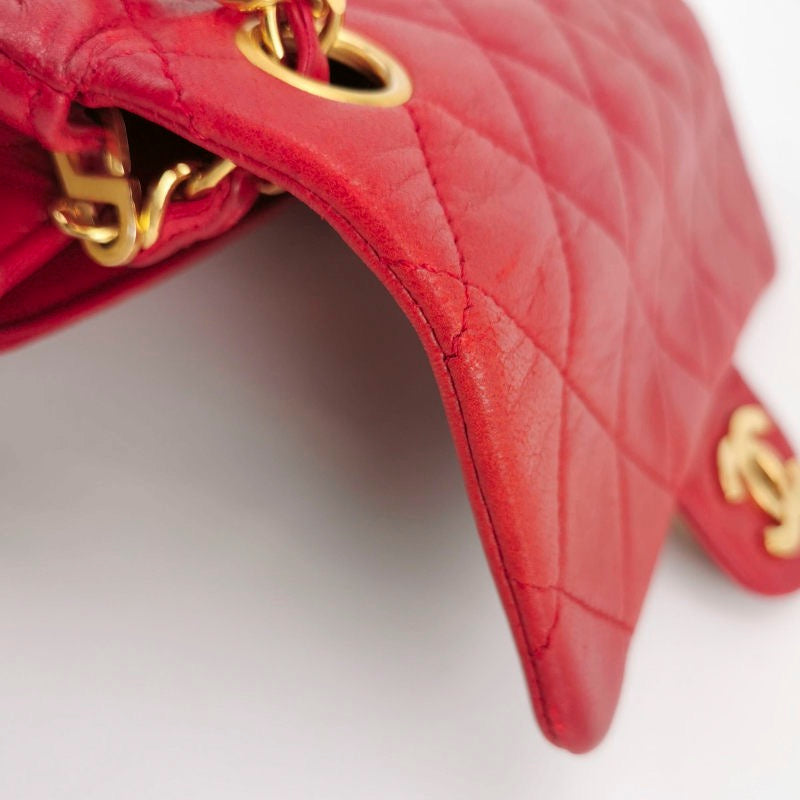 Chanel Vintage Classic Flap Mini Square Red Lambskin 24k Gold HW, 1989-1991