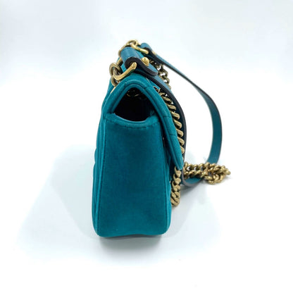 Gucci Marmont Small Flap Turquoise Blue Velvet Handbag