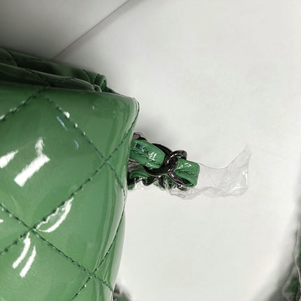 Chanel Classic Flap Mini Square Light Green Patent Leather Silver Hardware