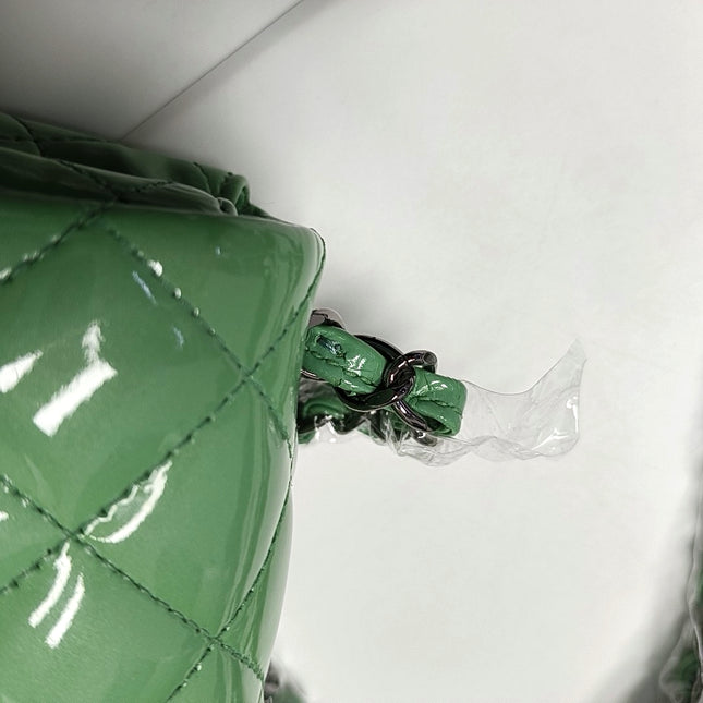 Chanel Classic Flap Mini Square Light Green Patent Leather Silver Hardware