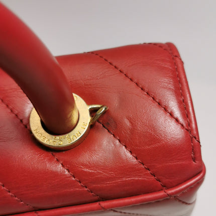 Chanel Coco Handle Small Red Lambskin Leather Chevron Stitching Gold Hardware, 2017-18
