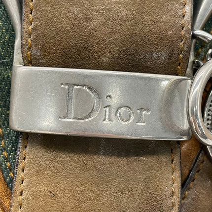 Dior Vintage Gaucho Mini Green Denim Brown Leather Crossbody Bag 2006