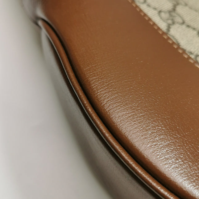 Gucci Jackie 1961 Large Brown Leather and Monogram Web with Long Strap