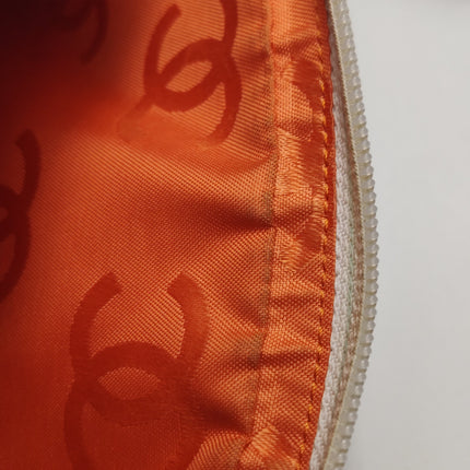 Chanel Cambon Clutch White Leather Snake Skin CC Logo Black Strap