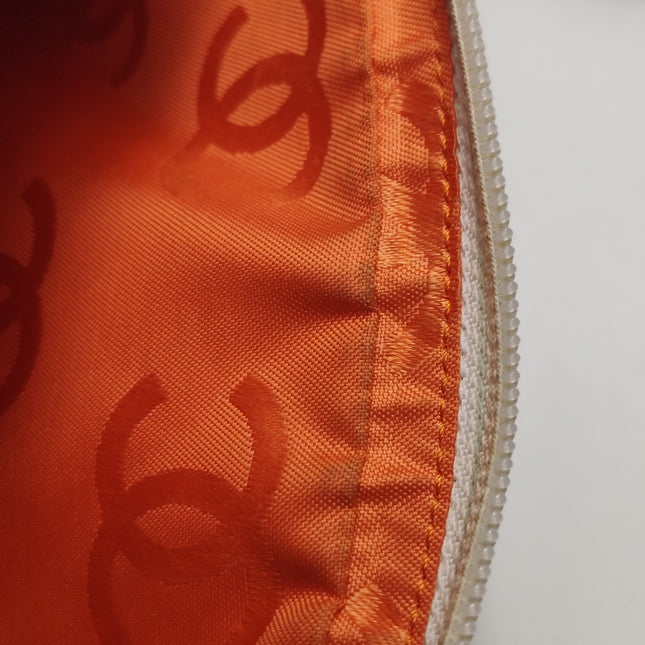 Chanel Cambon Clutch White Leather Snake Skin CC Logo Black Strap