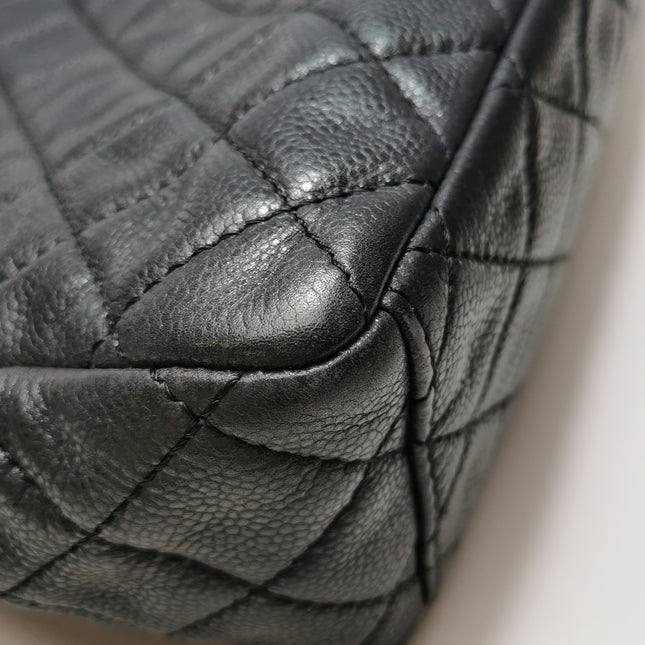 Chanel Classic Flap Maxi Black Soft Caviar Leather Silver-tone Hardware Giant CC Logo