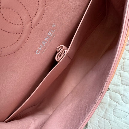 Chanel Classic Flap Medium Pink Orange Patent Leather Silver HW, 2012-2013