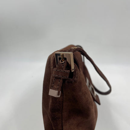 Fendi Baguette Large Dark Brown Suede Leather Shoulder Bag