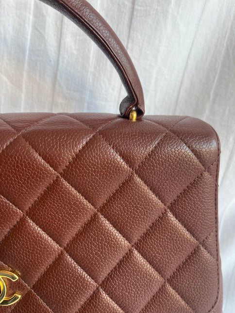Chanel Vintage Top Handle Kelly Dark Caramel Flap Bag Caviar Leather 24k Gold Plated Hardware, 1996-1997