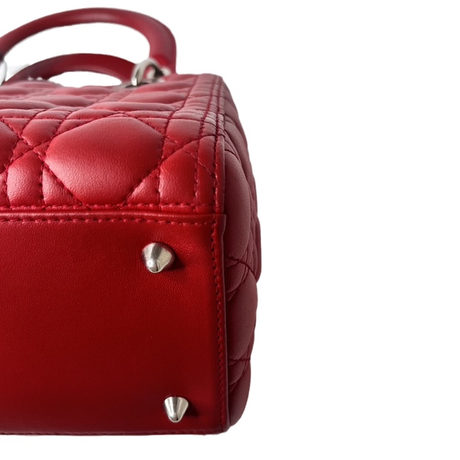 Sold Lady Dior Medium Bag Red Lambskin Cannage Leather Without Strap