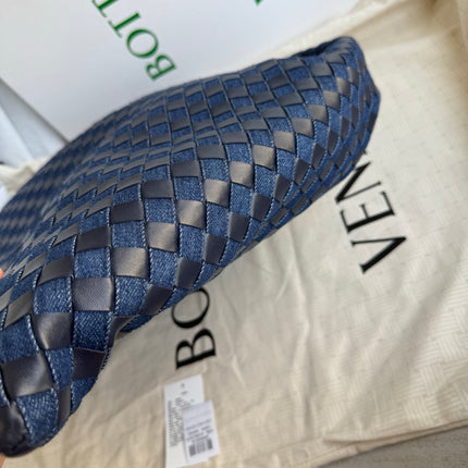 Bottega Veneta Hop Large Leather and Denim Intrecciato Navy Hobo Bag 55cm