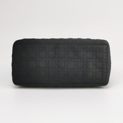 Lady Dior Vintage Medium Black Cloth with Yellow Gold-tone Hardware