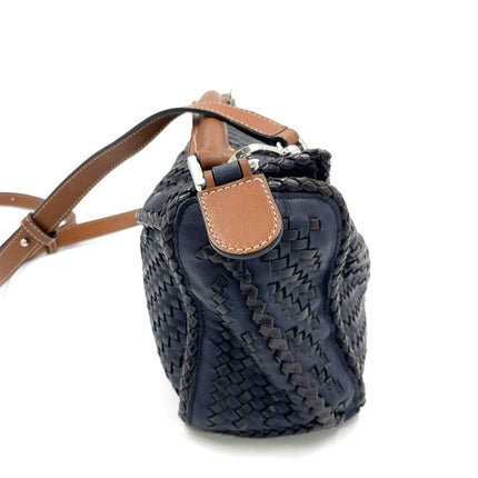 Loewe Puzzle Small Leather Woven Braided Navy Crossbody Bag