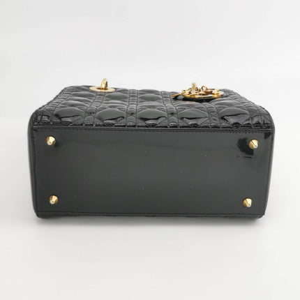 Sold Lady Dior Medium Black Patent Leather Handbag with Gold Hardware