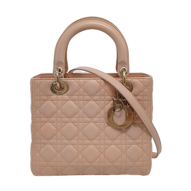 Lady Dior Medium Light Pink Lambskin Leather Gold Hardware-Luxbags