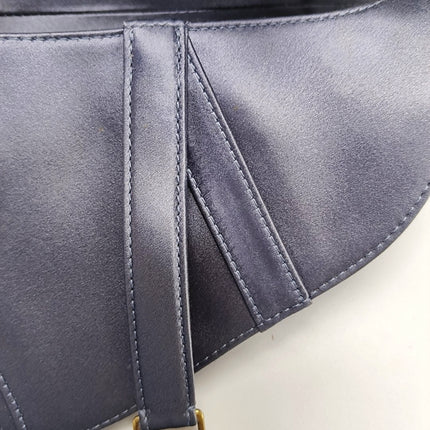 Dior Saddle Mini Silk Blue Grey with Crystal Embedded Buckles