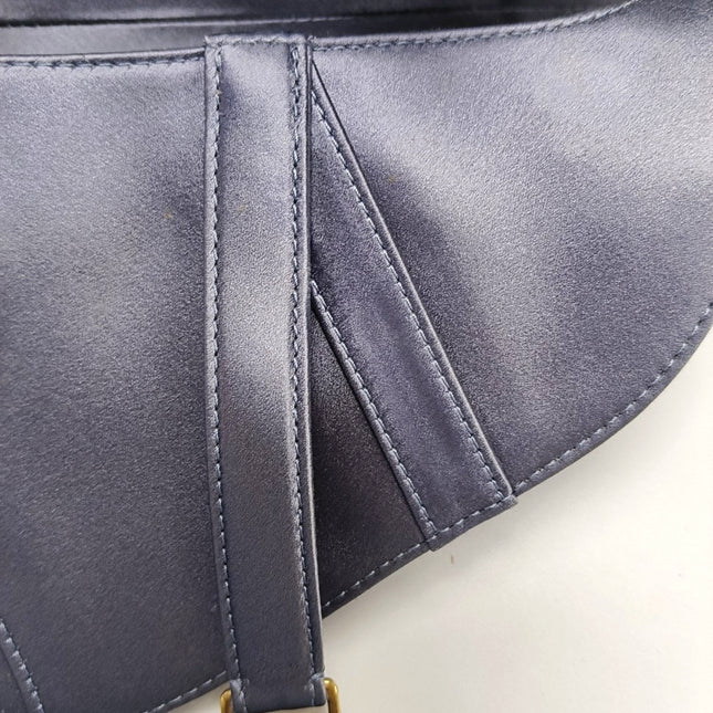 Dior Saddle Mini Silk Blue Grey with Crystal Embedded Buckles
