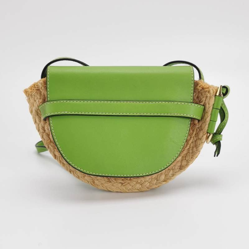 Loewe Gate Mini Green Leather and Straw Crossbody Bag