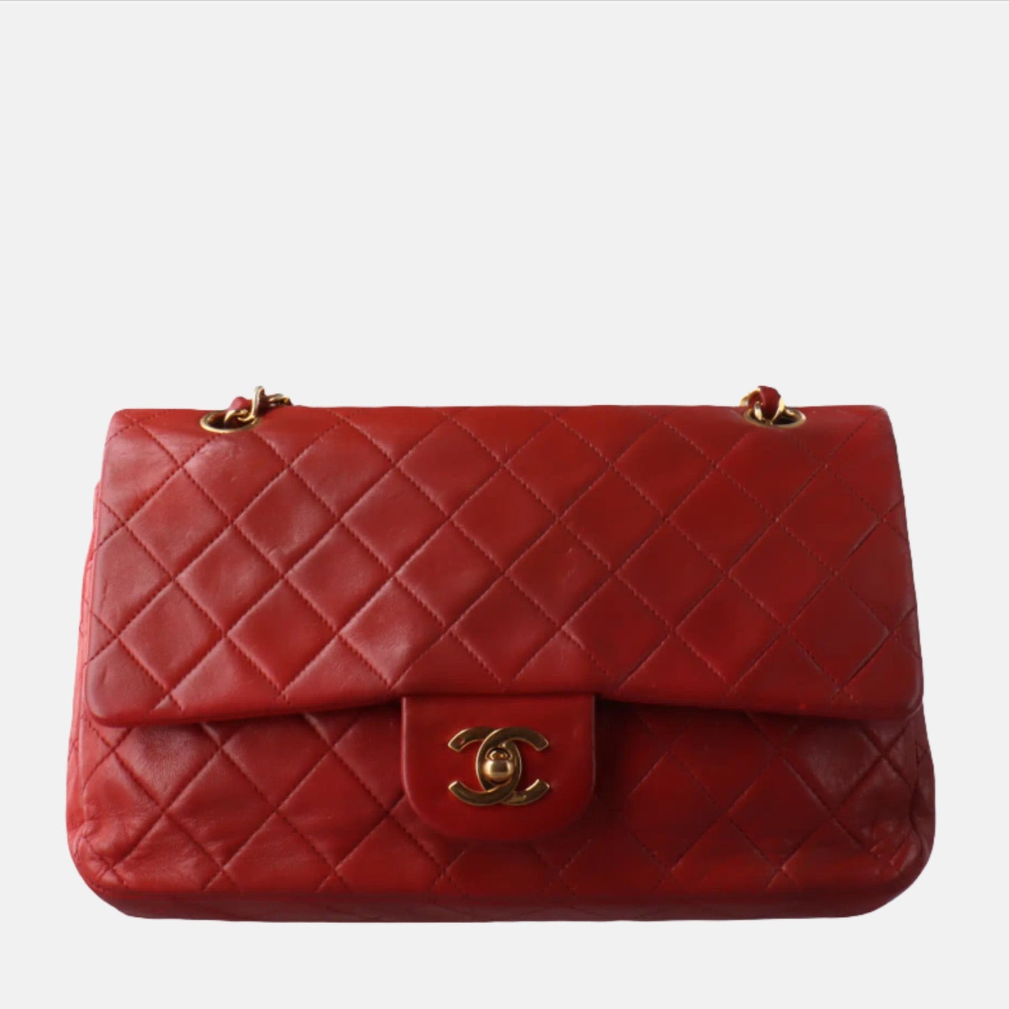 Chanel Classic Flap Vintage 1989 Red Lambskin Leather with 24k Gold Hardware-Luxbags