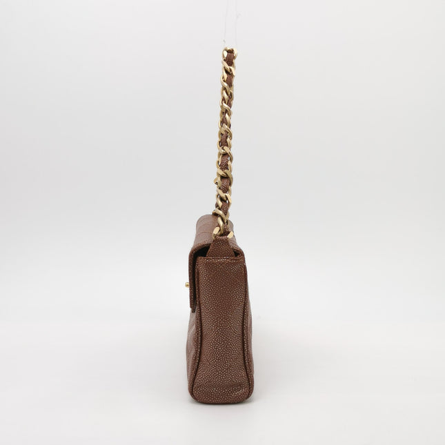 Chanel Vintage Medium Iridescent Brown Caviar Leather Shoulder Bag Gold Hardware