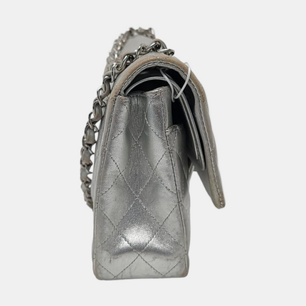 Chanel Classic Flap Medium Silver Lambskin Leather Silver Hardware