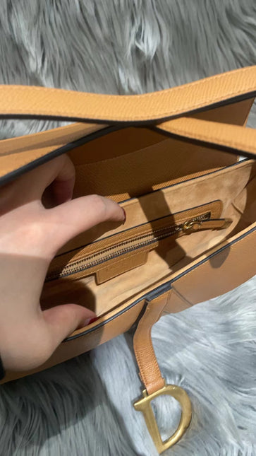 Dior Saddle 2021 Medium Tan Brown Grained Calfskin Leather Bag