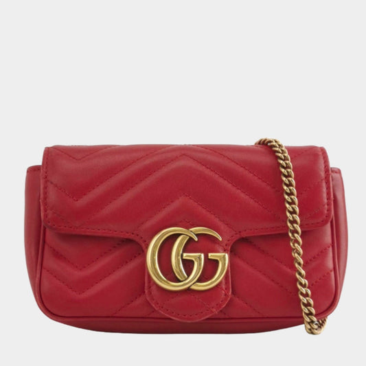 Gucci Marmont Super Mini Flap Leather Bag Red Leather-Luxbags