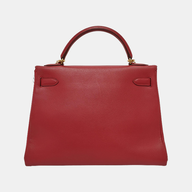 Hermes Kelly 32 Retourne Rouge Vif Red Epsom Leather Gold Hardware 1997