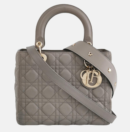 Lady Dior Grey Medium Lambskin Cannage Leather Handbag ABC Strap-Luxbags