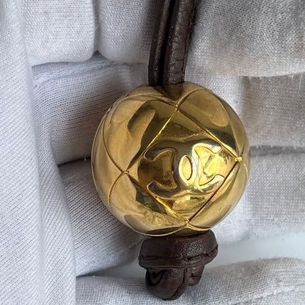 Chanel Vintage Front Pocket Tote Chocolate Brown Caviar Leather Double Gold Leather Chain