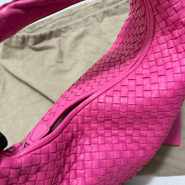 Sold Bottega Veneta Veneta Hobo Medium Fuchsia Pink Intrecciato Leather Bag 47cm