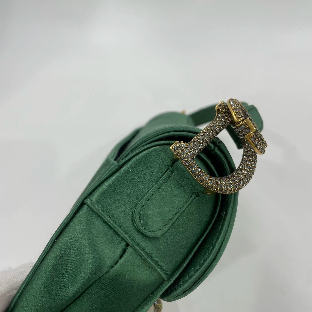 Dior Saddle Mini 2019 Silk Emerald Green with crystals