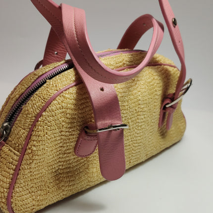 Dior Wicker Boston Bag Floral Embroidery Pink Leather
