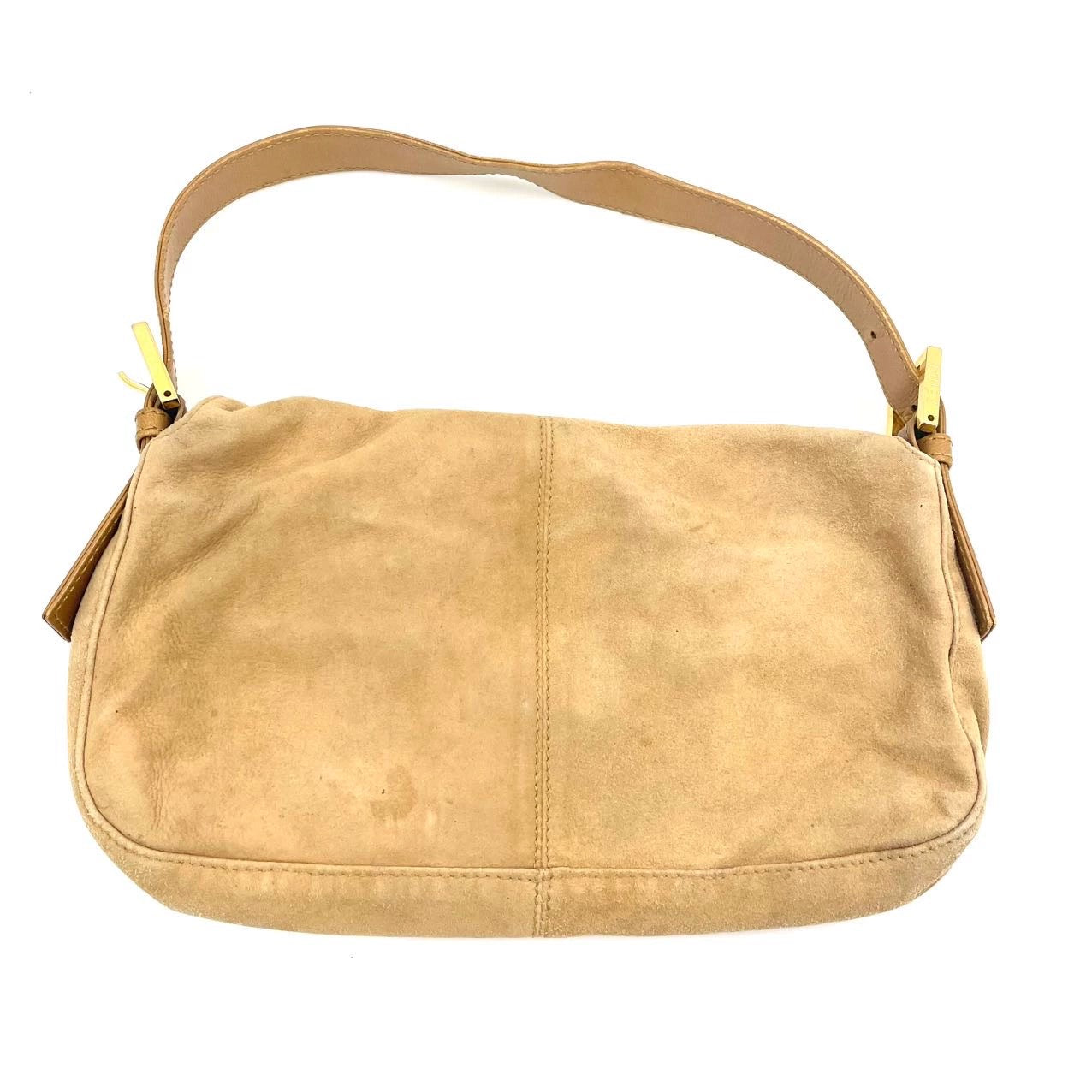 Fendi Baguette Light Camel Brown Suede Leather Shoulder Bag