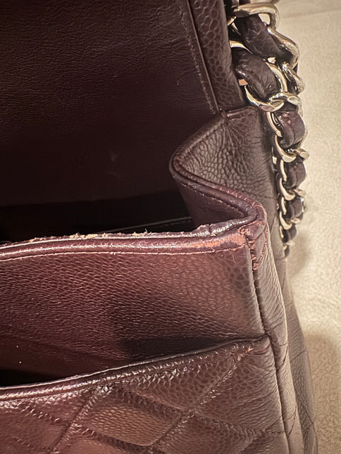 Chanel Classic Flap Jumbo Purple Caviar Leather Double Flap Silver Hardware