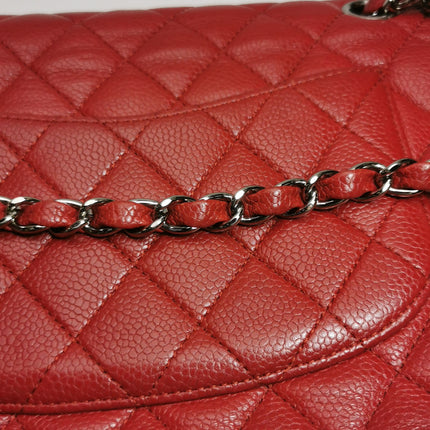 Chanel Timeless Classic Flap Medium Red Caviar Leather Silver Hardware