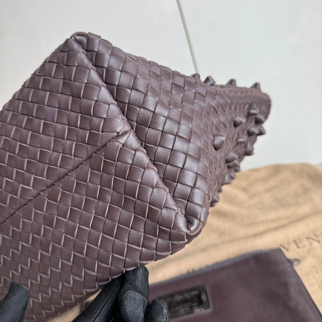 Sold Bottega Veneta Cabat Medium Intreccio Leather Tote Bag Dark Chocolate Brown
